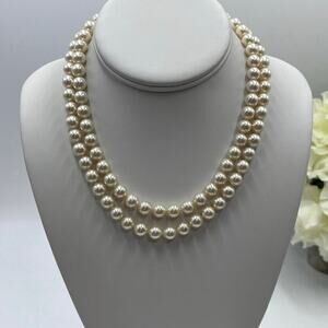 Majorica Vintage Double Strand Faux
Pearl Choker Layered Sterling Clasp Necklace